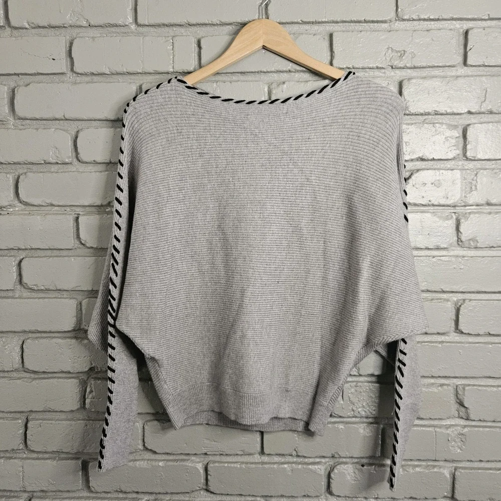 Magaschoni Womens Sweater XS Dolman Sleeve Contrast Stitch Ribbed Knit Boat Neck